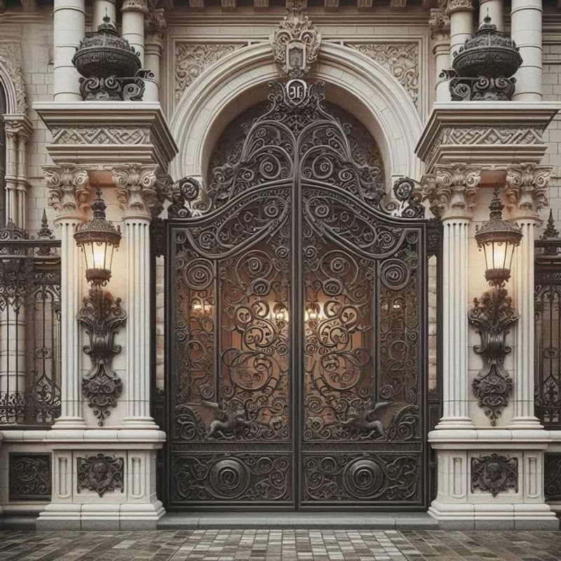 Design de luxe porte en fer doré maison manoir château entrée extérieure mode belle porte électrique