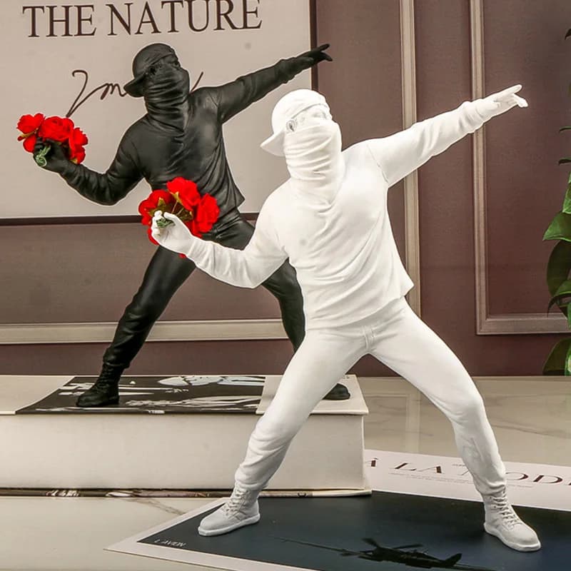 Statues en résine, Sculptures, lanceur de fleurs Banksy, bombardier, accessoires de décoration pour 