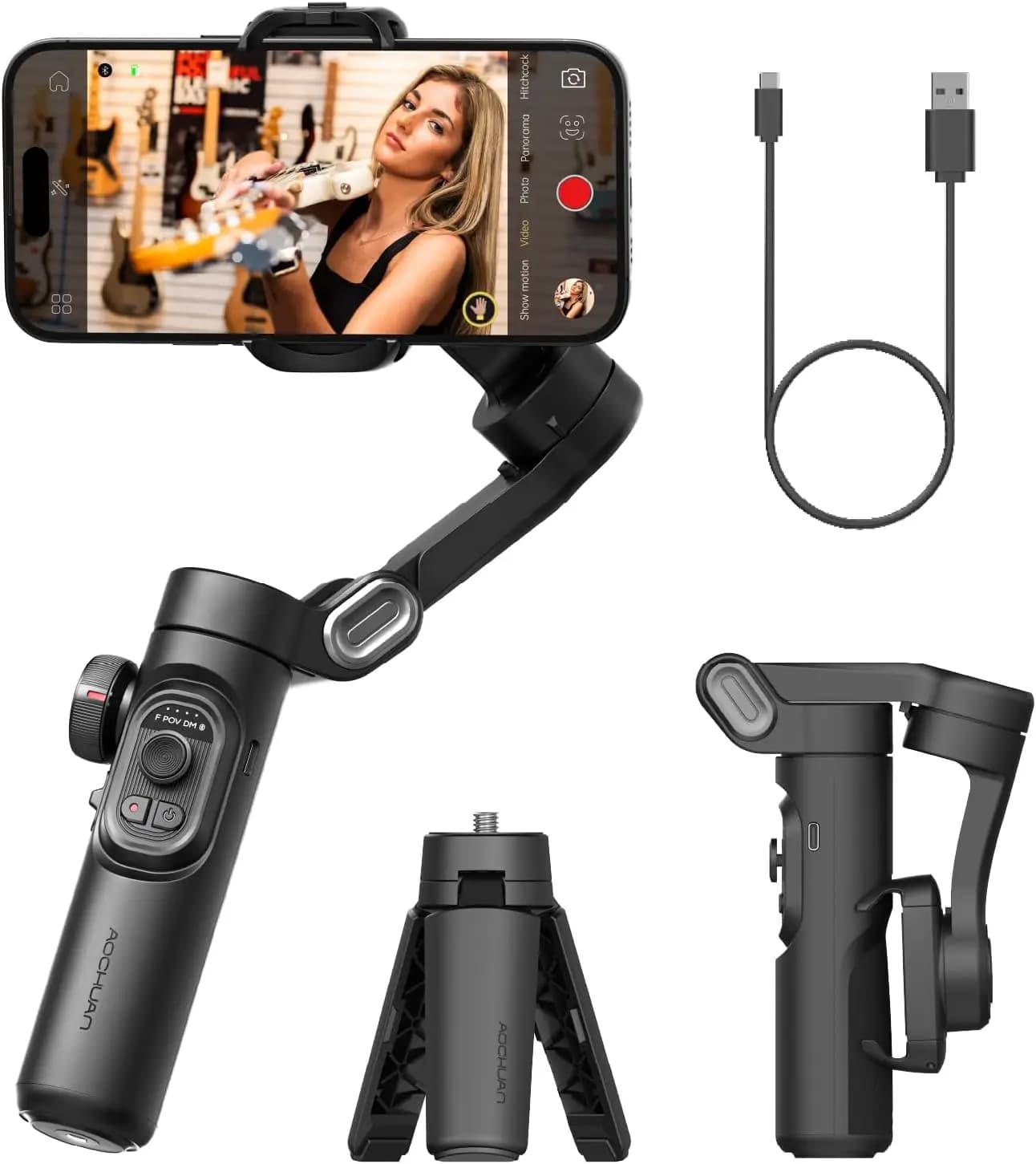 AOCHUAN stabilisateur de cardan portable 3 axes SmartXE pour Smartphone pour iPhone Android AI suivi