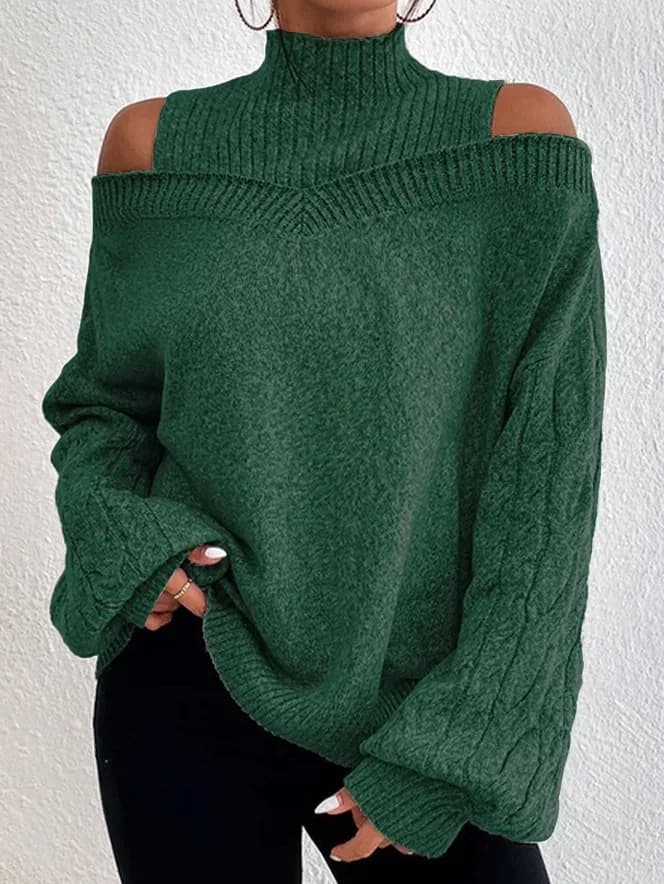 Cardigan en tricot ample à manches longues et col haut, épaules dénudées, pull européen et américain