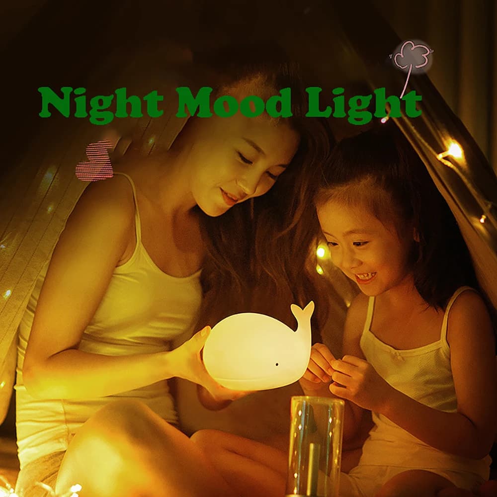 Lumière en Silicone de baleine de dessin animé, veilleuse LED, lampe d'ambiance RGB Rechargeable, dé