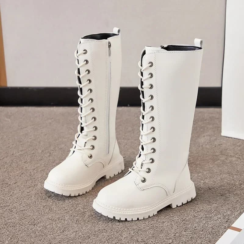 Bottes longues pour filles, hauteur des genoux, bottes de moto à la mode, plateforme souple en caout