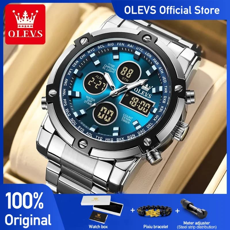OLEVS – montre électronique multifonctionnelle originale pour hommes, réveil lumineux étanche, robe 