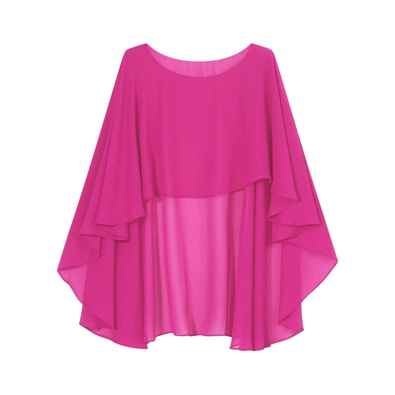 Femmes en mousseline de soie solide pull Capes châle haut-bas ourlet mince doux haussement d'épaules