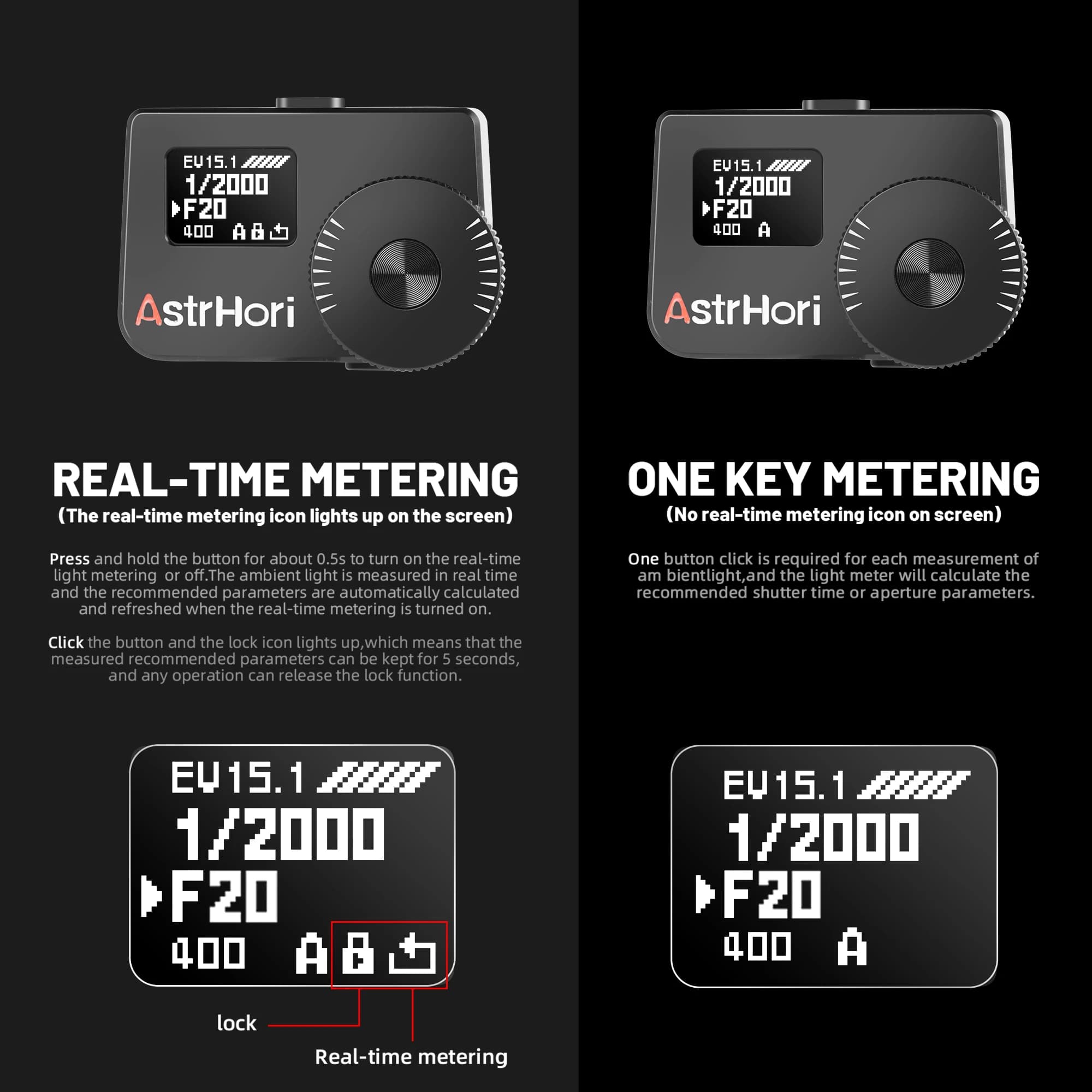 AstrHori AH M1 compteur de lumière pour appareil photo deux cadrans fixation de chaussure chaude et 
