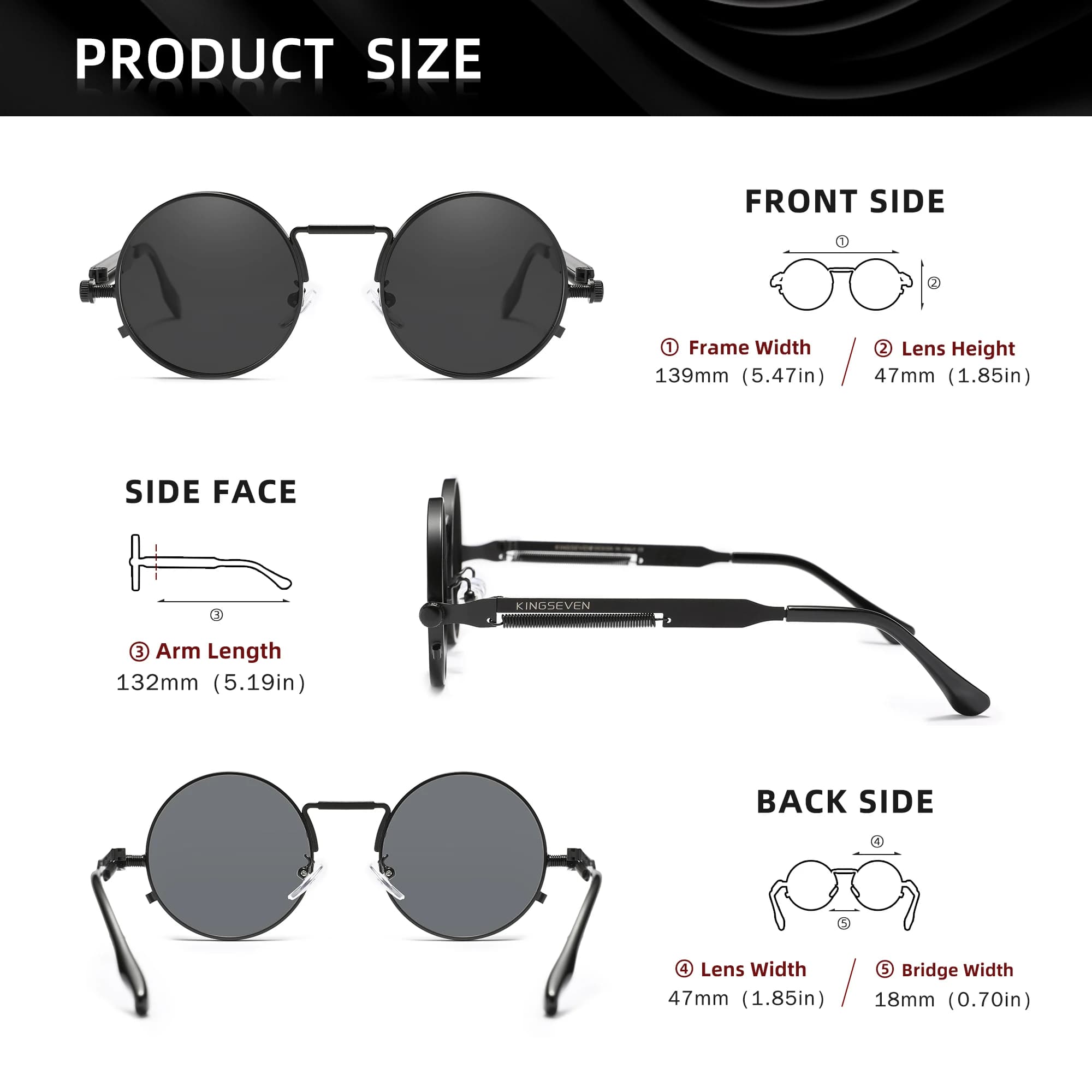 KINGSEVEN Vintage polarisées Steampunk lunettes de soleil rondes marque de luxe hommes lunettes Vint
