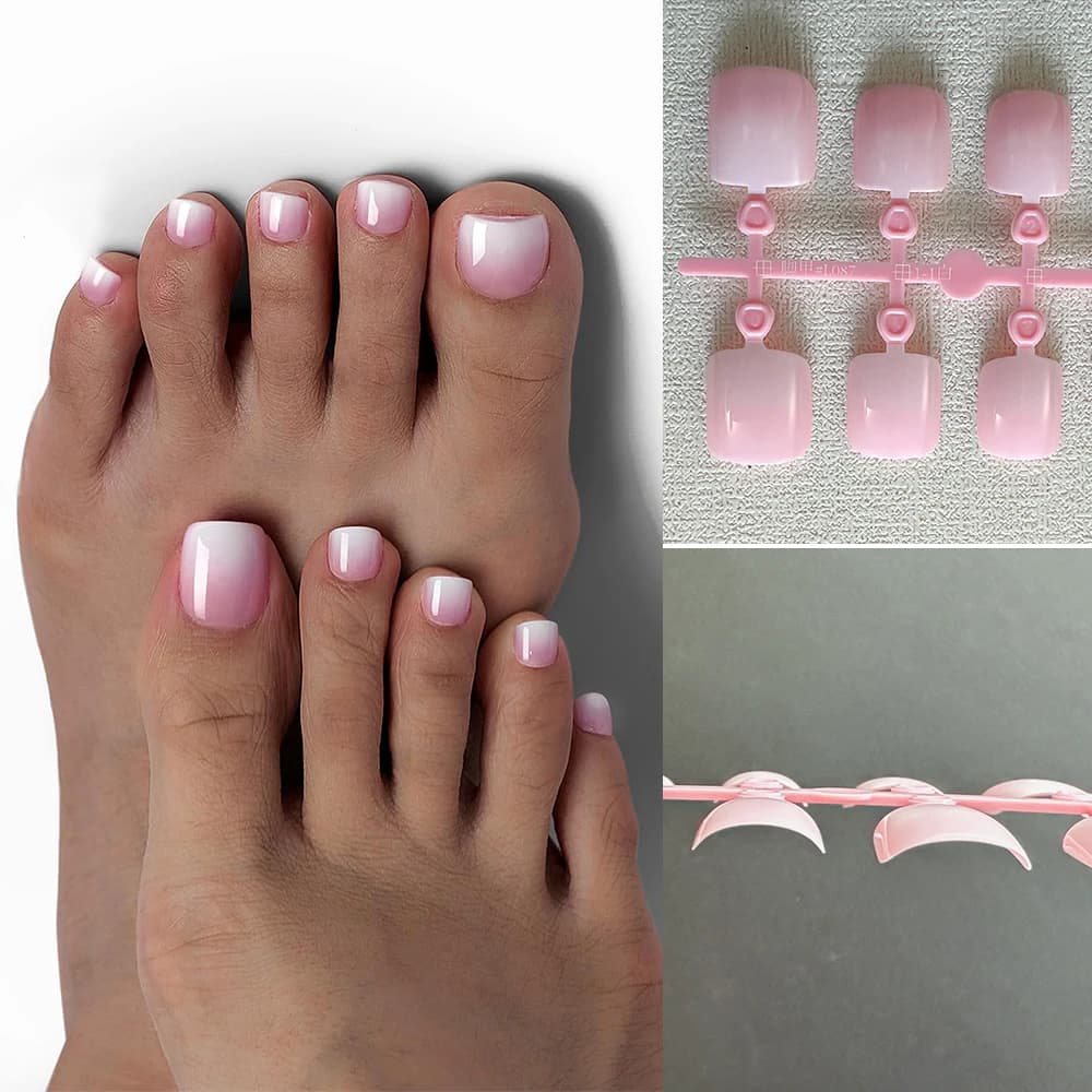 120 pièces français court carré artificiel presse sur les ongles des pieds nu rose couverture complè