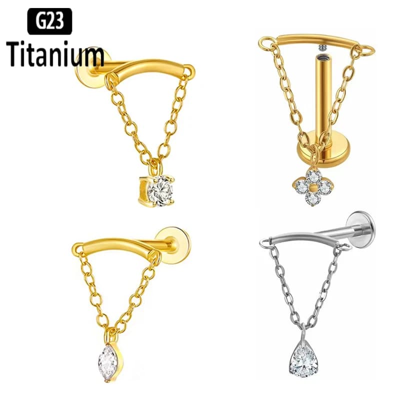 G23 titane caché chaîne incurvée Marquise CZ drapé filetage interne Cartilage Helix goujons boucles 