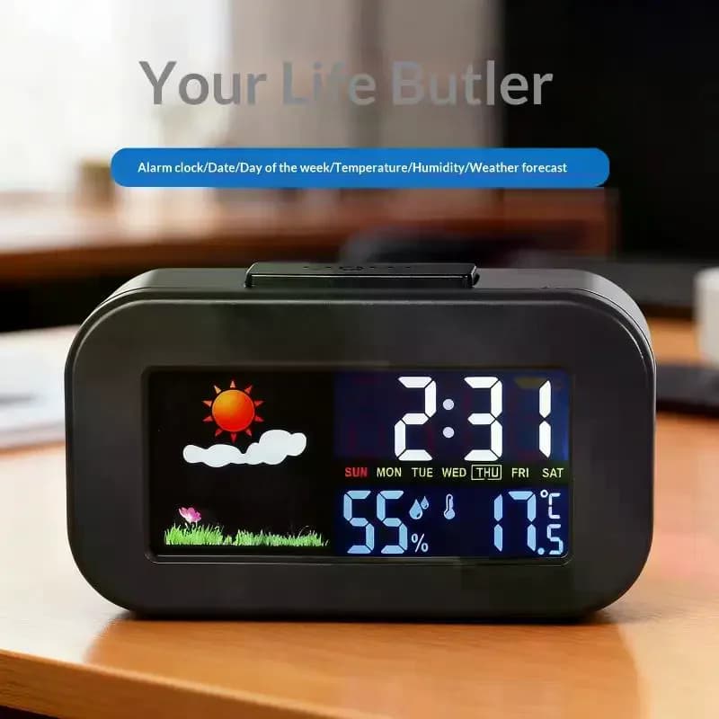 Horloge de station météo avec affichage couleur – Moniteur de température et d'humidité rétroéclairé