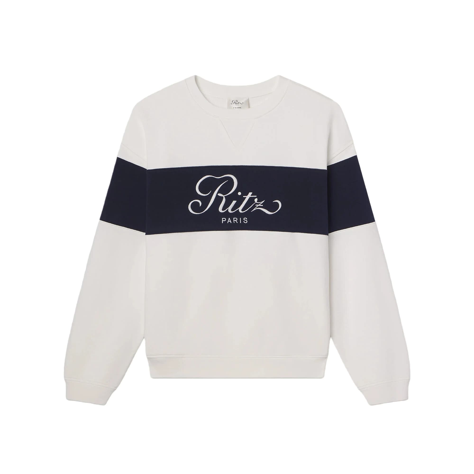Ritz Paris 2026 – pull à col rond brodé, blanc, bleu foncé, coupe ample, sweat à capuche pour femme,