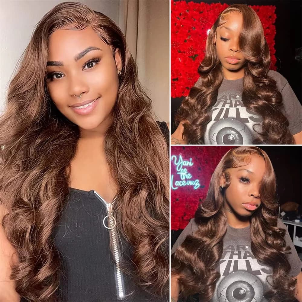 36 40 pouces brun chocolat 13x6 perruques de cheveux humains Hd dentelle frontale perruque colorée t