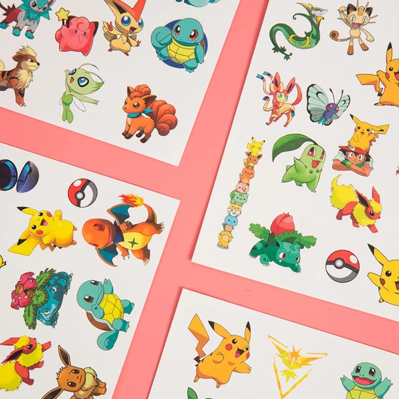 Autocollants de tatouage temporaire Pokemon pour enfants, 3 pièces, autocollant Pikachu, dessin anim