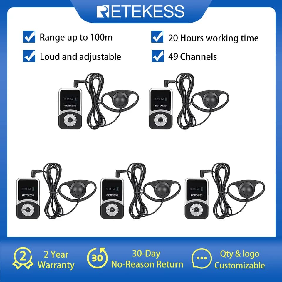RETEKESS T131S – Lot de 5 récepteurs pour guide touristique, 2ème génération T130, longue autonomie 