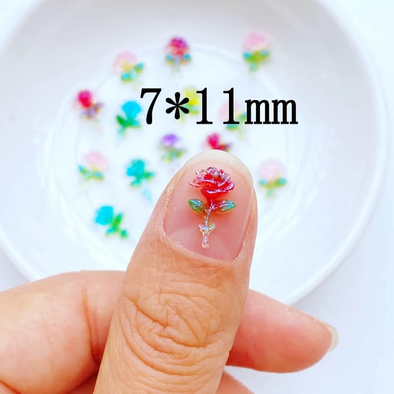 100 pièces nouveau mignon Mini 7*11mm Roses brillantes dos plat résine Cabochons Scrapbooking bijoux