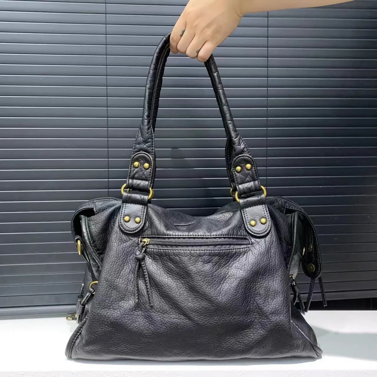 Y2K – sac à bandoulière asymétrique épaule dénudée pour fille épicée, sac de moto Vintage en cuir so