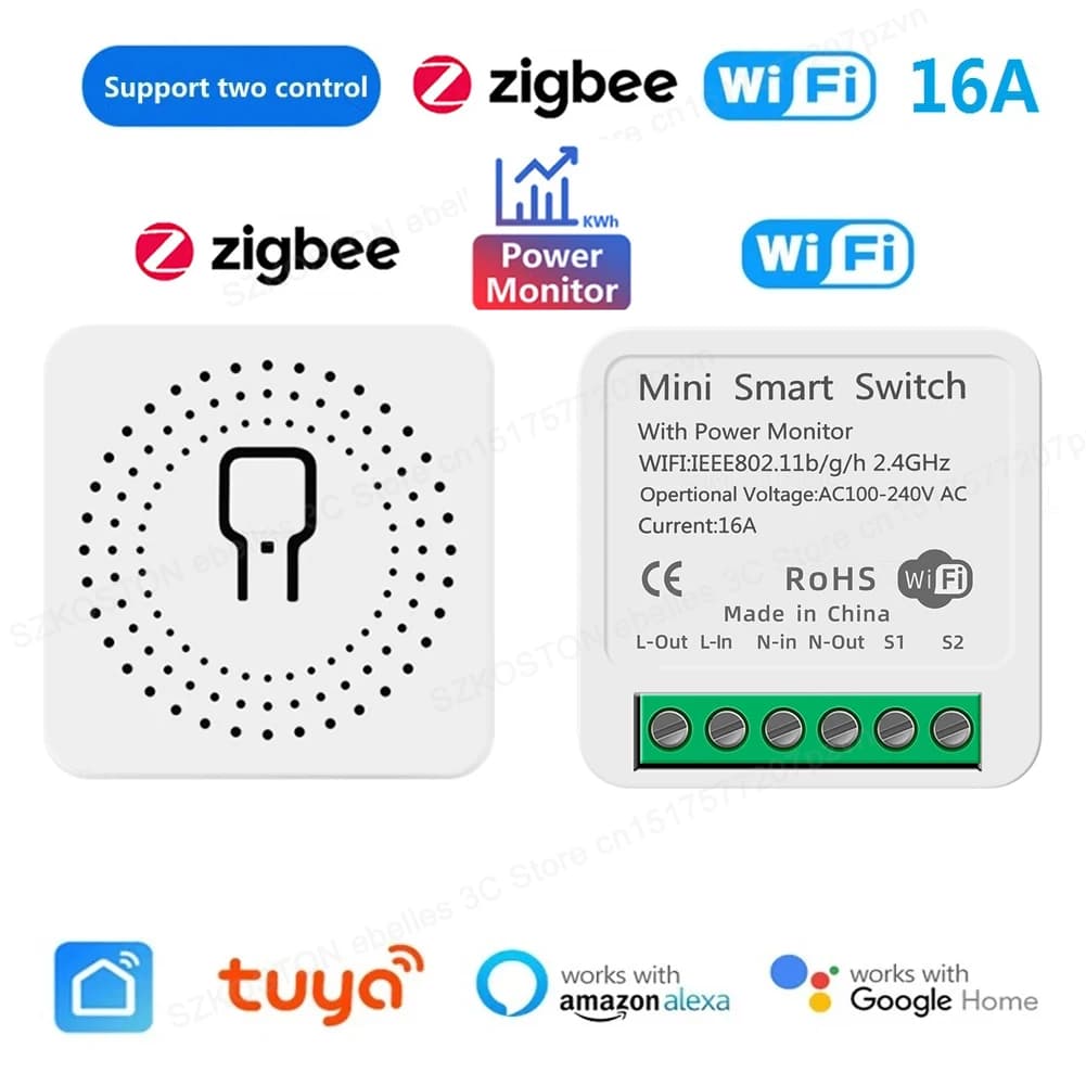 Joli intelligent WiFi Zigbee avec moniteur d'alimentation, interrupteur d'éclairage Tuya, citations 