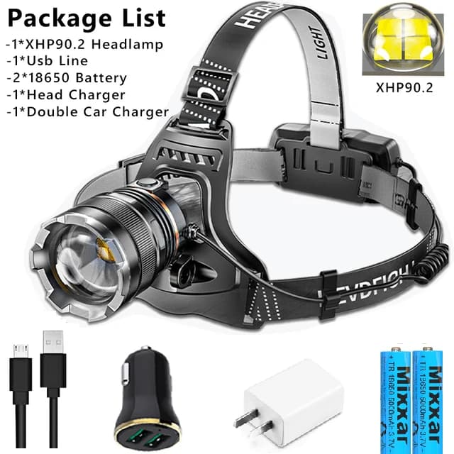 Z40 20000LM LED phare XHP90 lampe de poche phare torche Zoom capteur phare 18650 lumière Rechargeabl