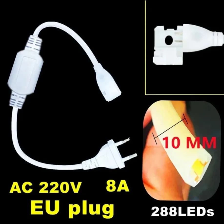 Bande lumineuse LED COB 288 diodes/M 220V prise ue RA90 blanc chaud 3000K 4500K 6500K bande LED Flex