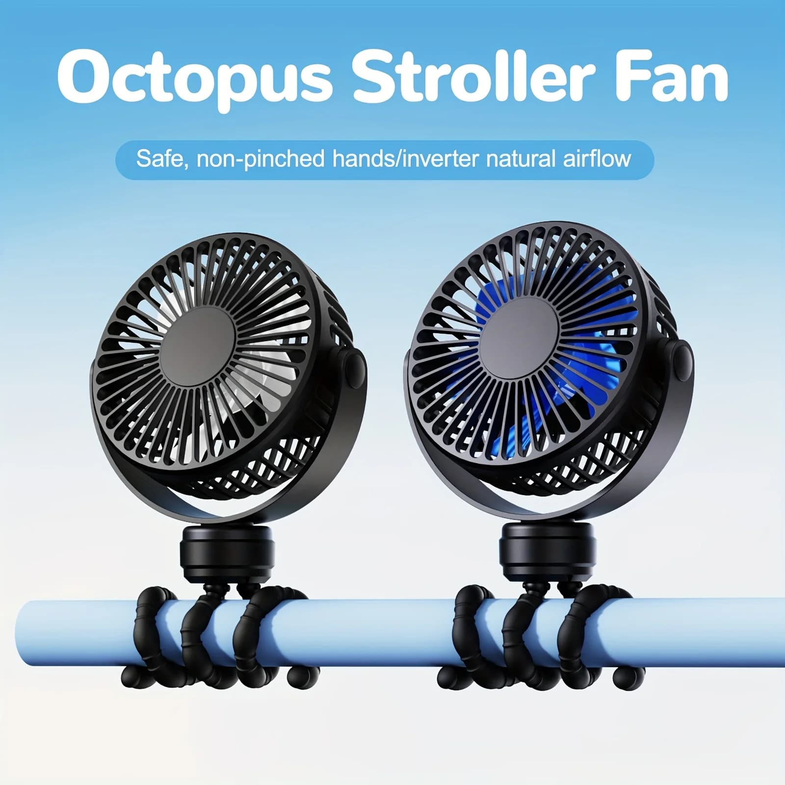 Mini ventilateur portable flexible sur trépied, rechargeable, 3 vitesses, pour poussette, avec rotat