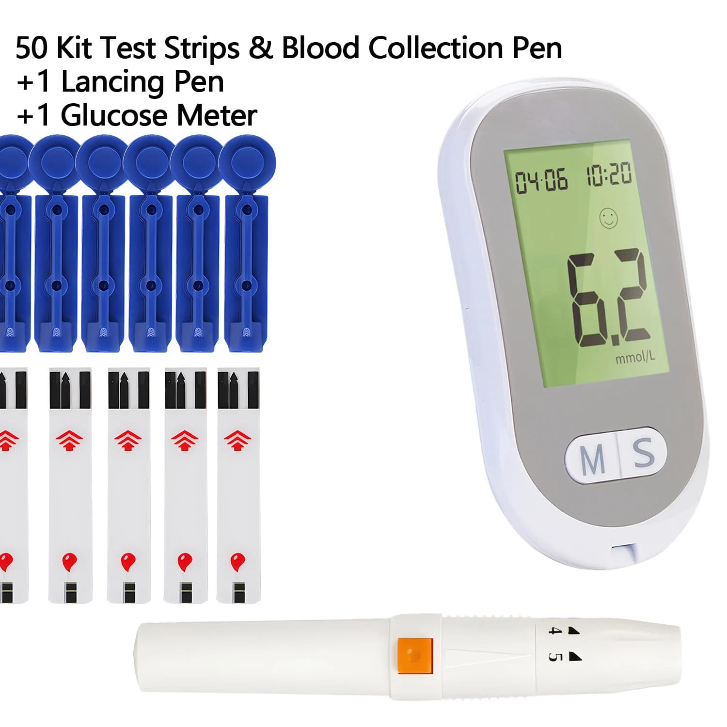Kit Complet de Glycomètre : Glucomètre avec 50 Bandelettes de Test et Lancettes, Moniteur de Glycémi