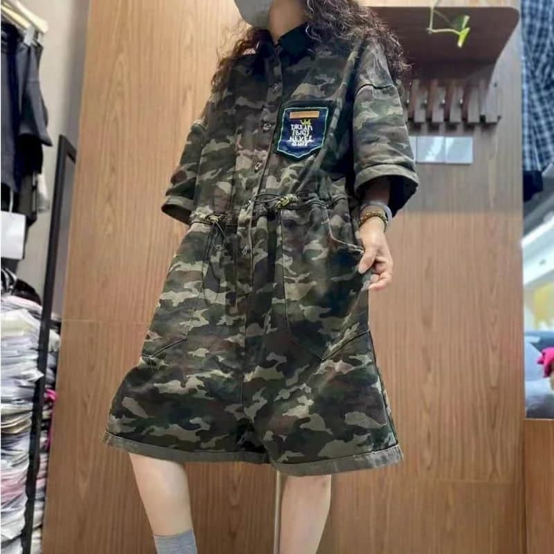 Combinaisons de Camouflage pour femmes, demi manches, Style coréen, salopette Harajuku, tenue une pi