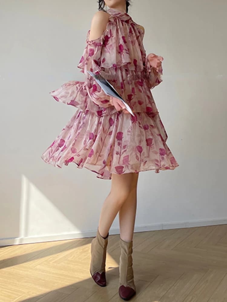 Style de plage Mini robe florale femme Boho 2025 printemps à manches longues fête fée robe femme mod