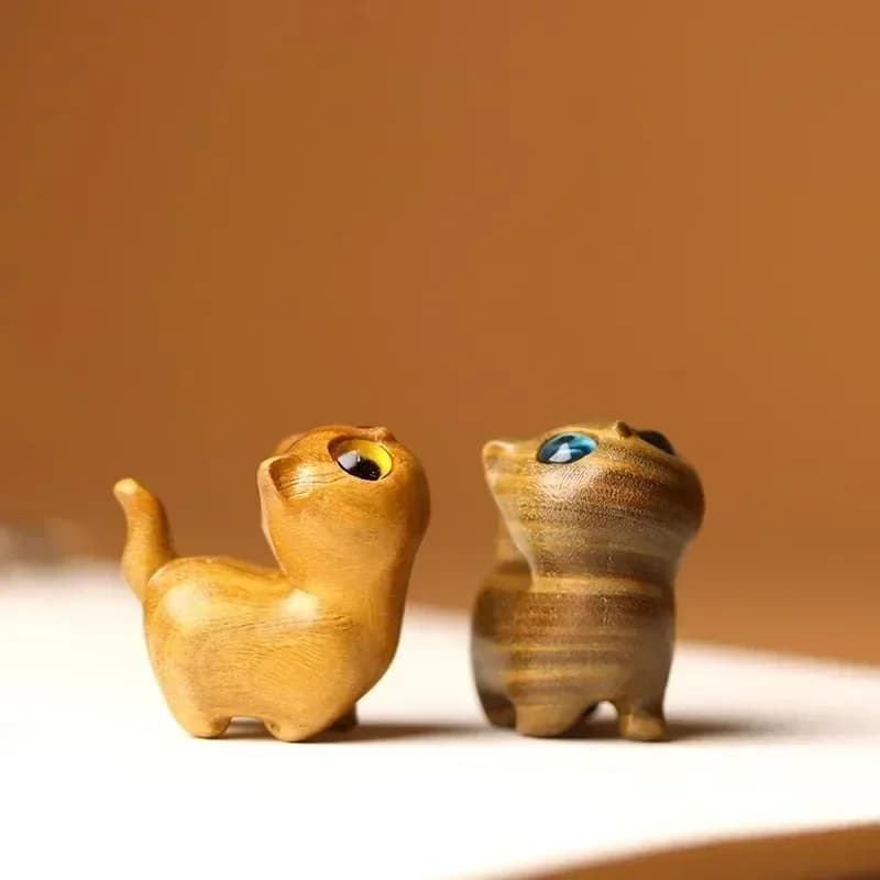 Charmante Figurine de chaton en bois, décoration de chat artisanale pour la maison, idée cadeau parf