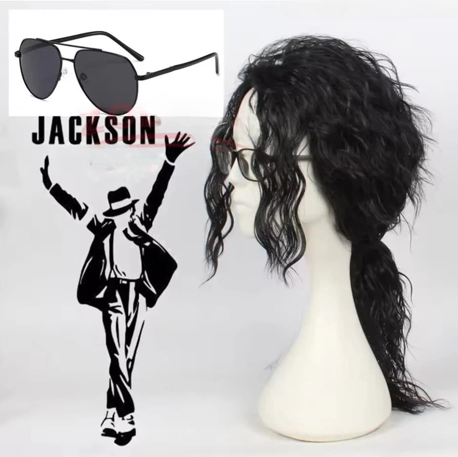 Michael Jackson Cosplay perruque ou lunettes MJ longue noir bouclés synthétique perruque chapeaux Ha
