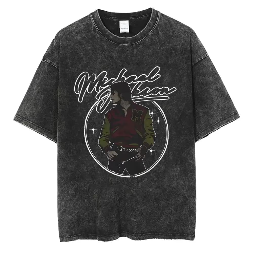 T-shirt vintage lavé avec graphisme de Michael Jackson pour hommes et femmes, t-shirts classiques ré