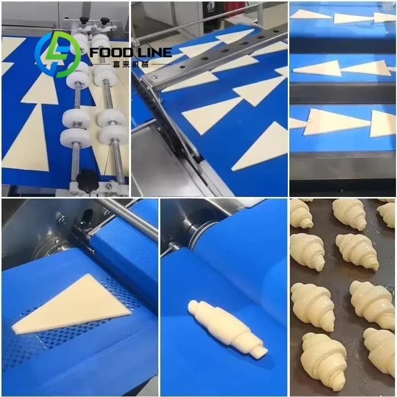 Ligne de production de croissants grande capacité, machine à laminage, façonnage, cuisson et refroid