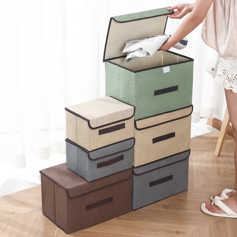 Boîte de rangement en tissu non tissé gris, fournitures pour la maison, vêtements, sous-vêtements, c