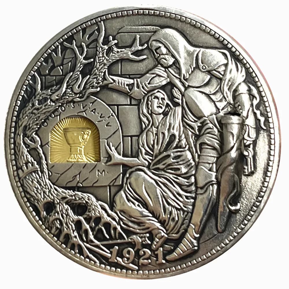 Mécanisme mobile, pièce de monnaie du Sainte Graal, Hobo en Nickel Morgan Dollar, booze romain, épée