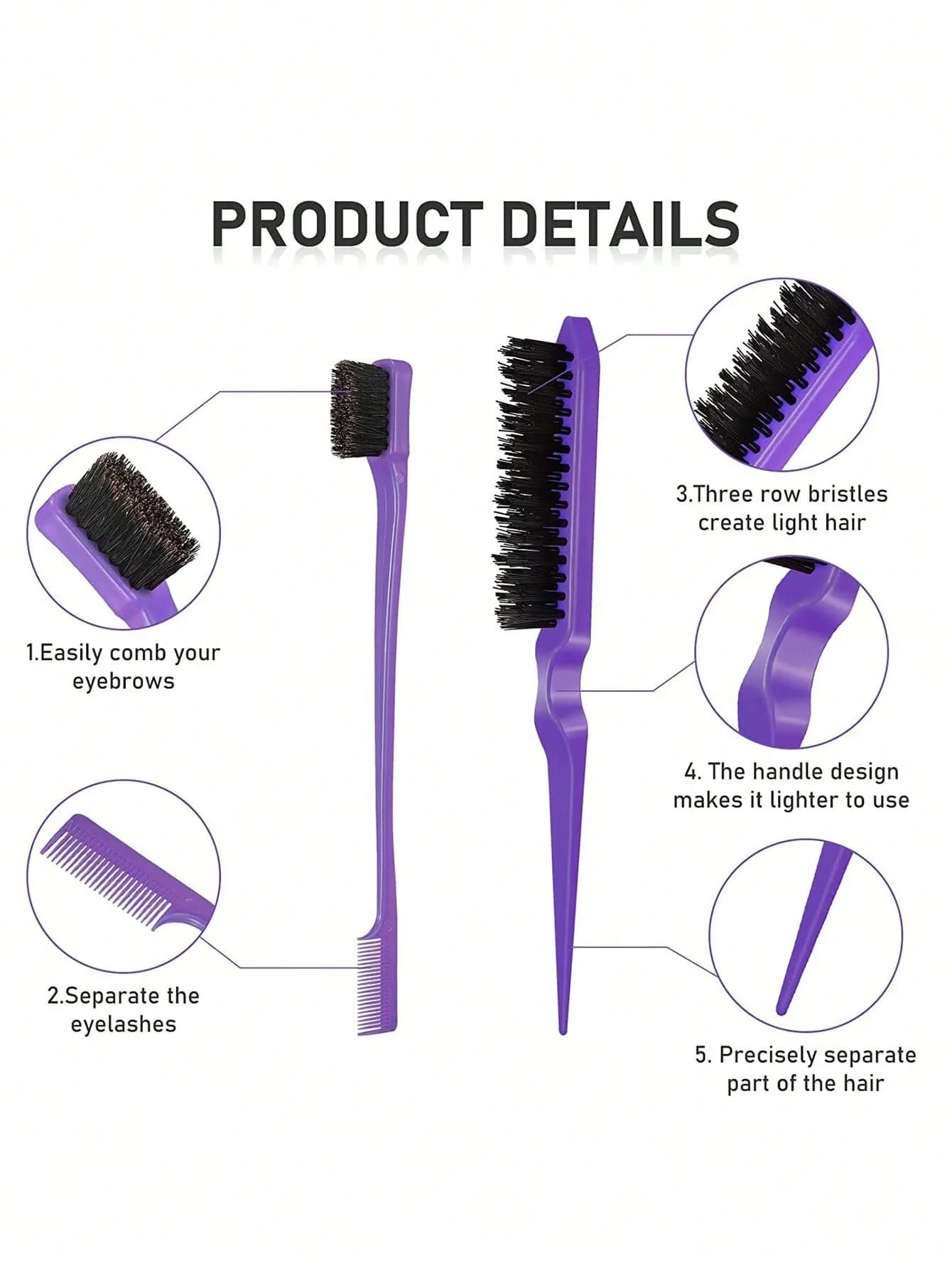 Ensemble de peignes de coiffure avec brosse à cheveux triple déchirures, brosse de bord de peigne à 