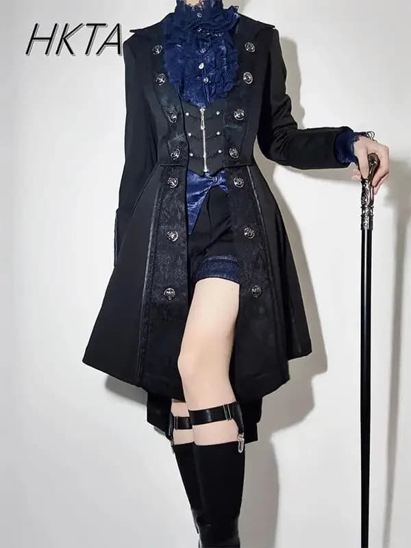 High Sense – Trench-Coat Y2k pour hommes et femmes, Robe gothique foncée, manteaux longs Lolita, vêt