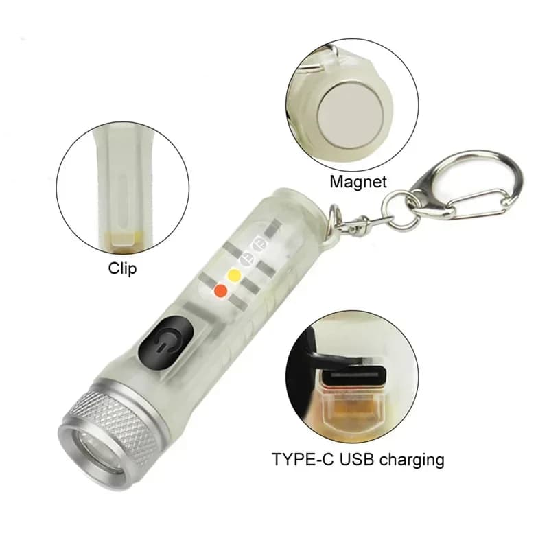 Lampe de poche fluorescente, Mini porte-clés, Rechargeable, multifonction, torche magnétique Portabl