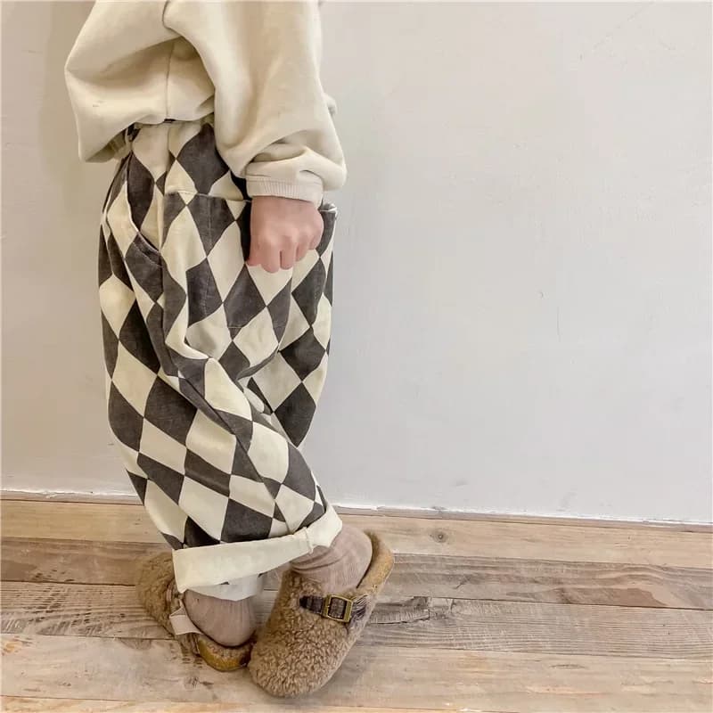 Pantalons Harem en coton lavé pour enfants de 1 à 7 ans, design à carreaux vintage, tendance japonai