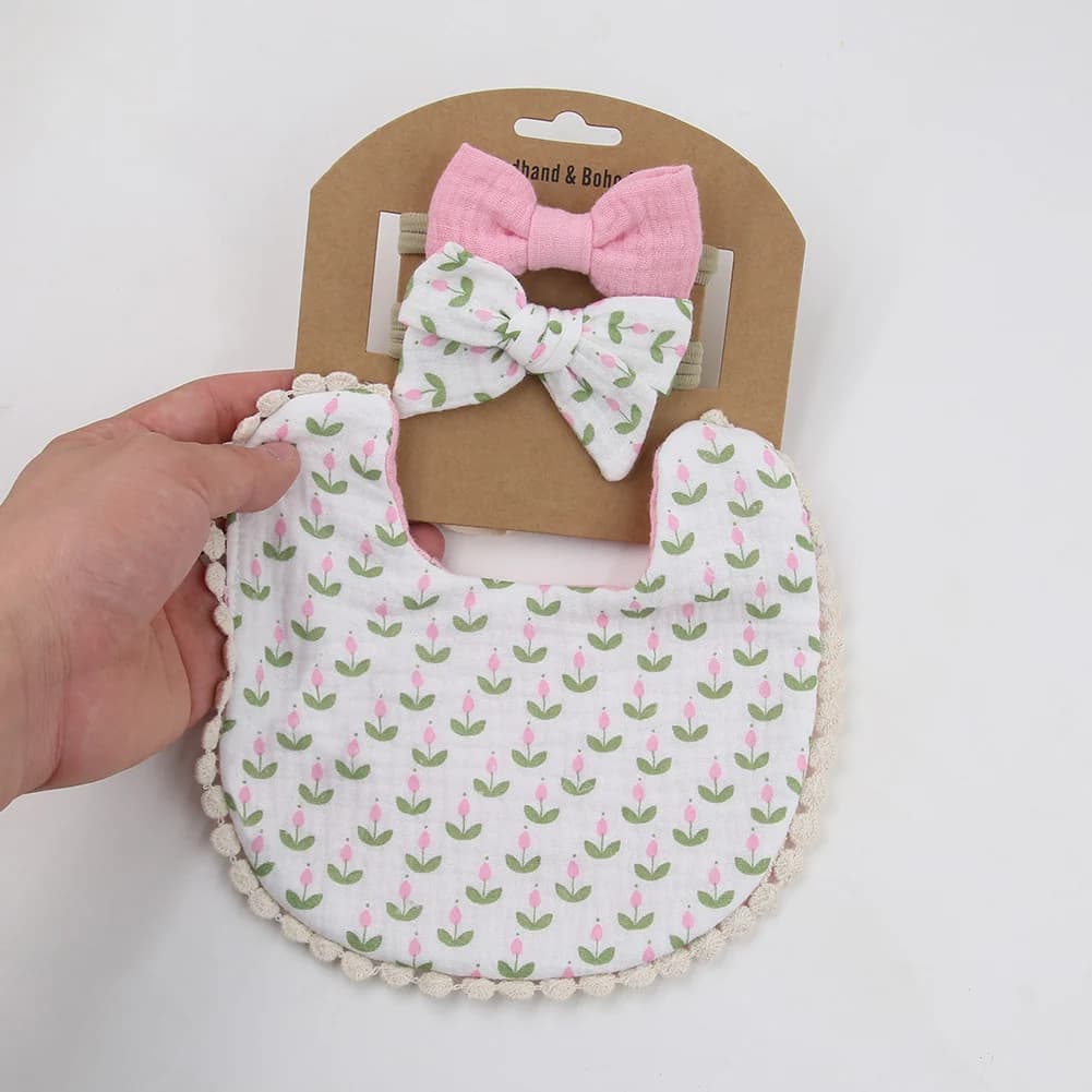 Bavoirs et bandeaux à fleurs pour bébé, 3 pièces/ensemble, bandeaux en Nylon avec nœud, serviette de