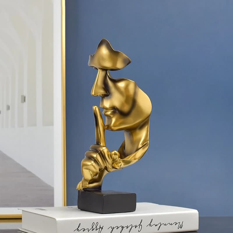 Statue de penseur, Sculpture du Silence est en or, Figurines en résine rétro, décoration de maison p