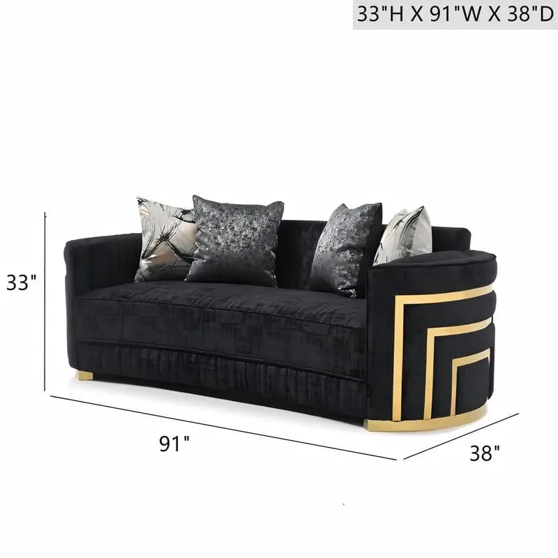 Canapé noir G00523A-S, design moderne, sièges de maison élégants et confortables, idéal pour les esp