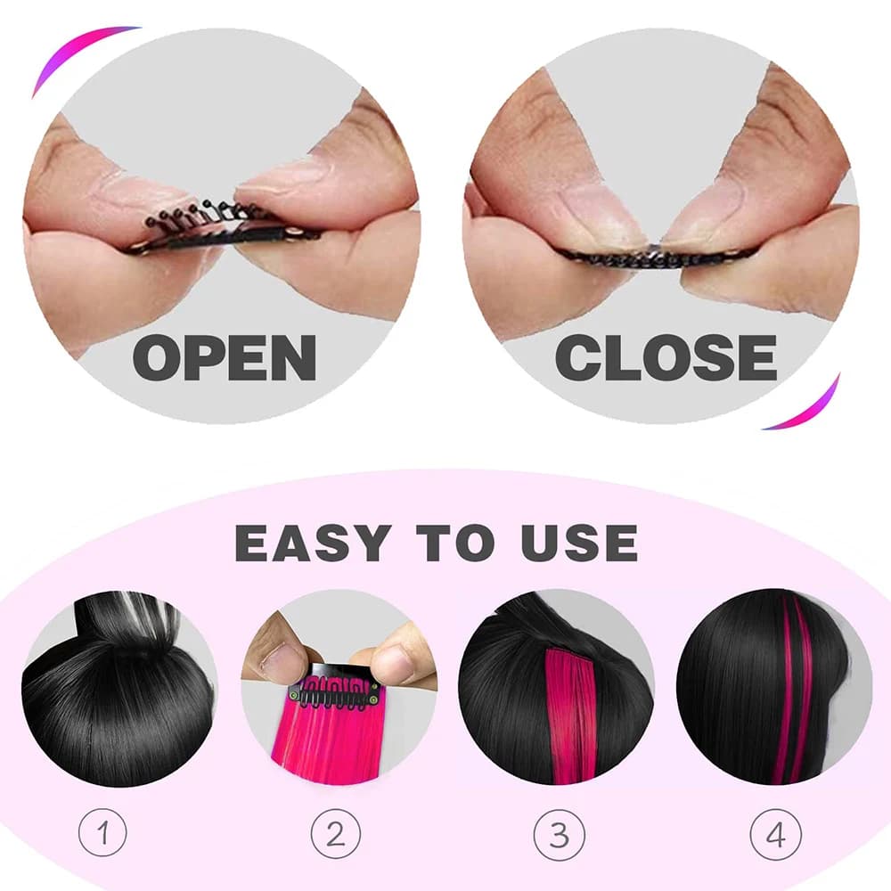 Extensions capillaires synthétiques à reflets colorés pour filles, postiches lisses multicolores de 