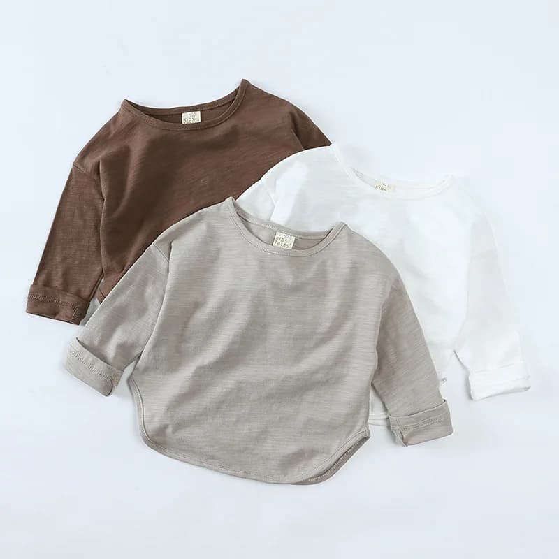 T-shirt à manches longues et col rond pour bébé garçon et fille, en coton, simple et décontracté, un