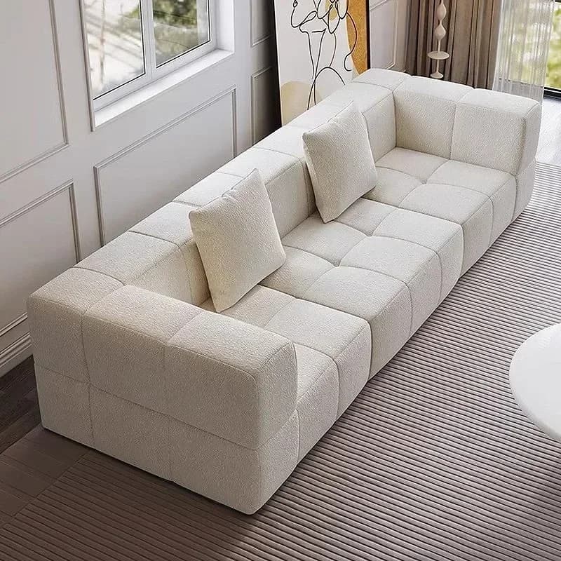 Canapé sectionnel modulaire en forme de L de couleur crème avec oreillers en peluche, canapé compres