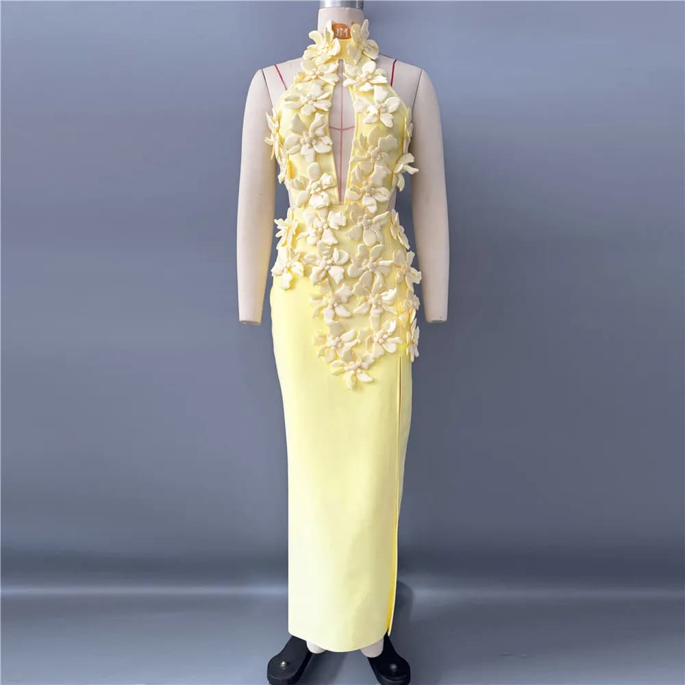 Femmes Sexy Patchwork robe de pansement mode Appliques licou vêtements Club fête robes de célébrité