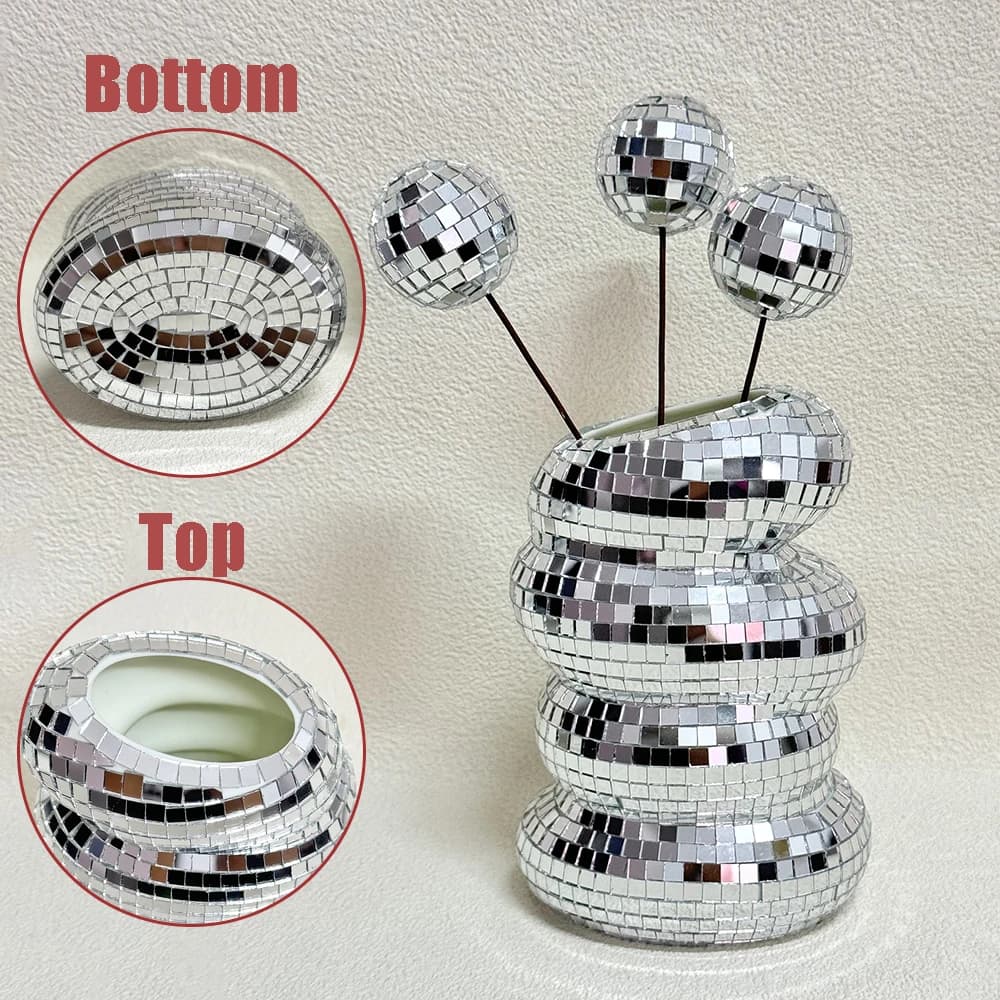 Vase boule Disco spirale, carreaux de verre uniques, bouteille de fleur, jardinière boule Disco, Vas