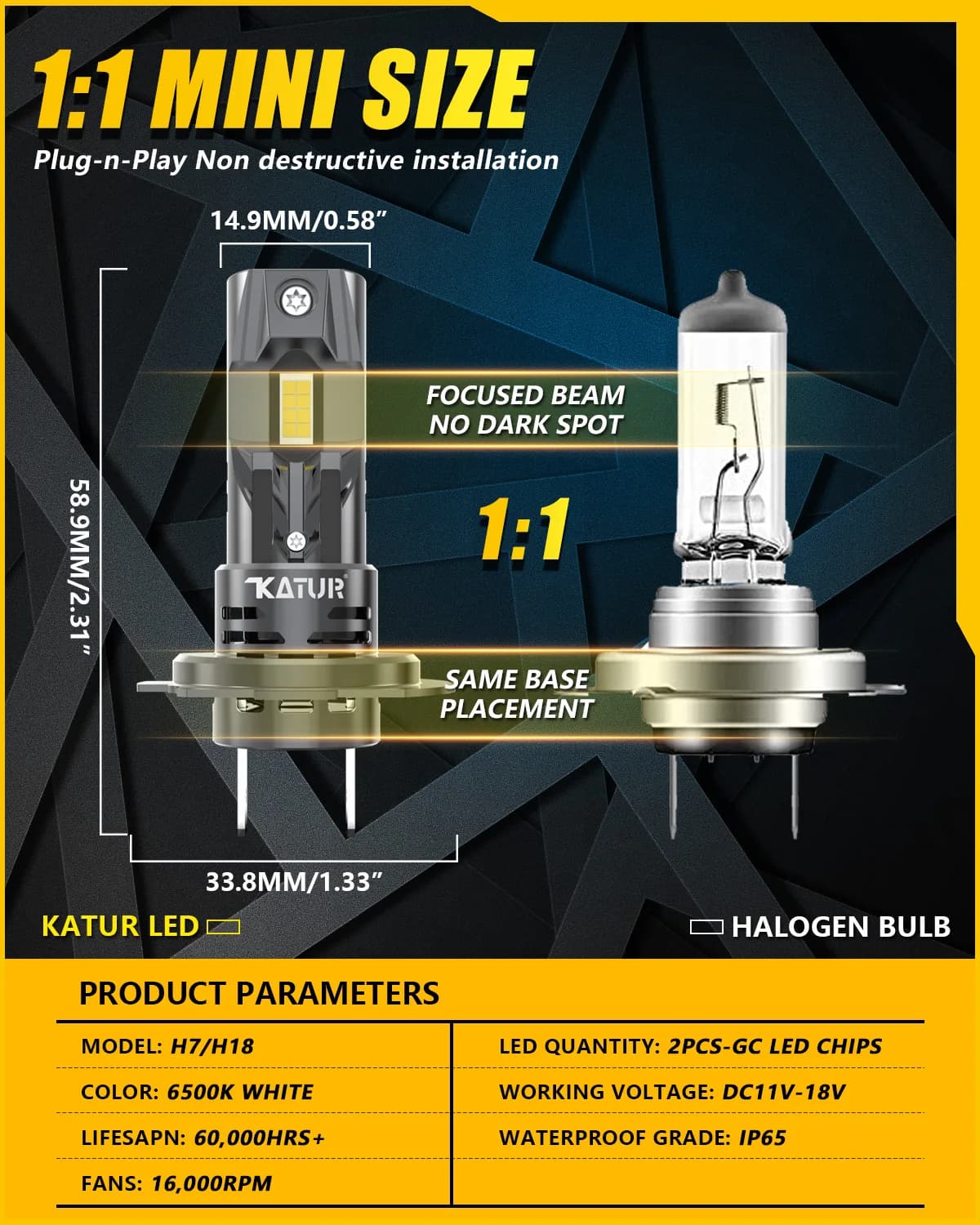 Ampoules de phares LED H7 Turbo haute puissance, 2 pièces, 20000LM 100W H7, puces CSP pour phares de