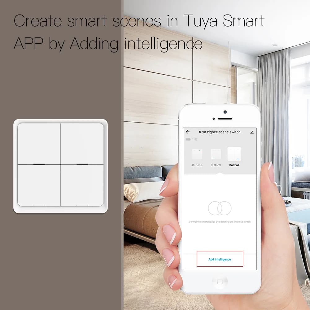 MOES 4 Gang Tuya ZigBee sans fil 12 scène interrupteur bouton poussoir contrôleur alimenté par batte