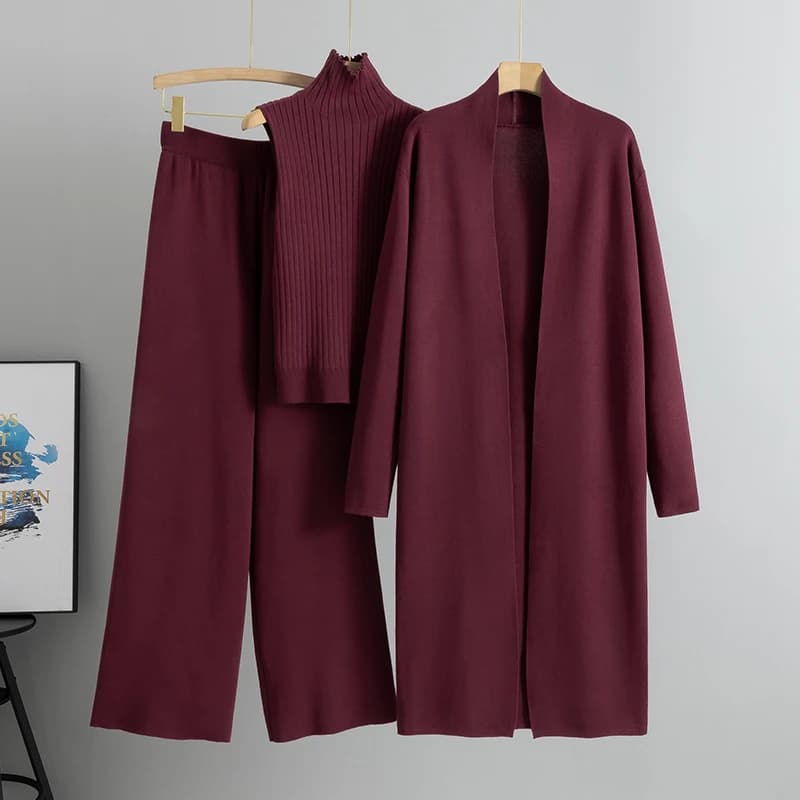 Printemps automne 3 pièces femmes Cardigan survêtements mode tricoté pantalon ensemble dames pull co