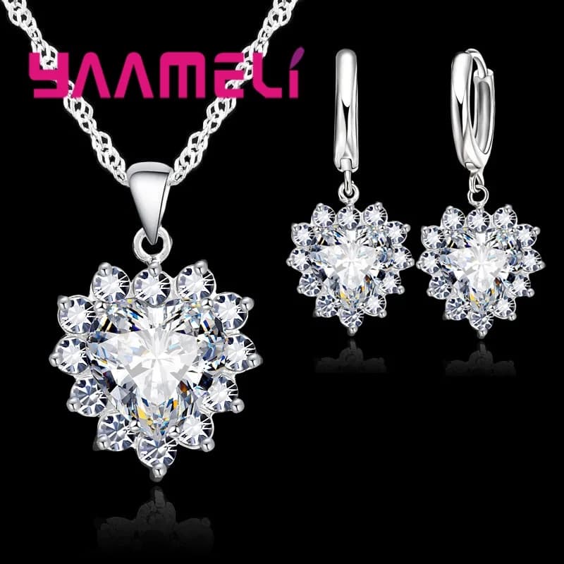 Ensemble de bijoux en argent regardé Chim925 pour femme, breloque en pierre CZ, collier et boucles d