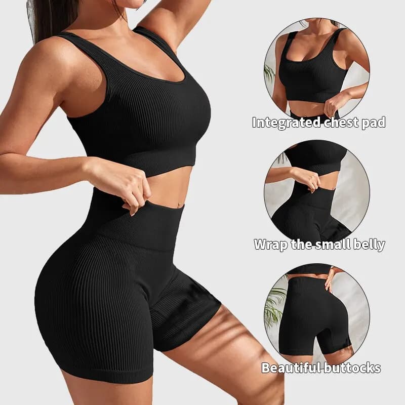 Ensembles de yoga 2 pièces sans couture pour femmes, costume de gymnastique, court, précieux, taille