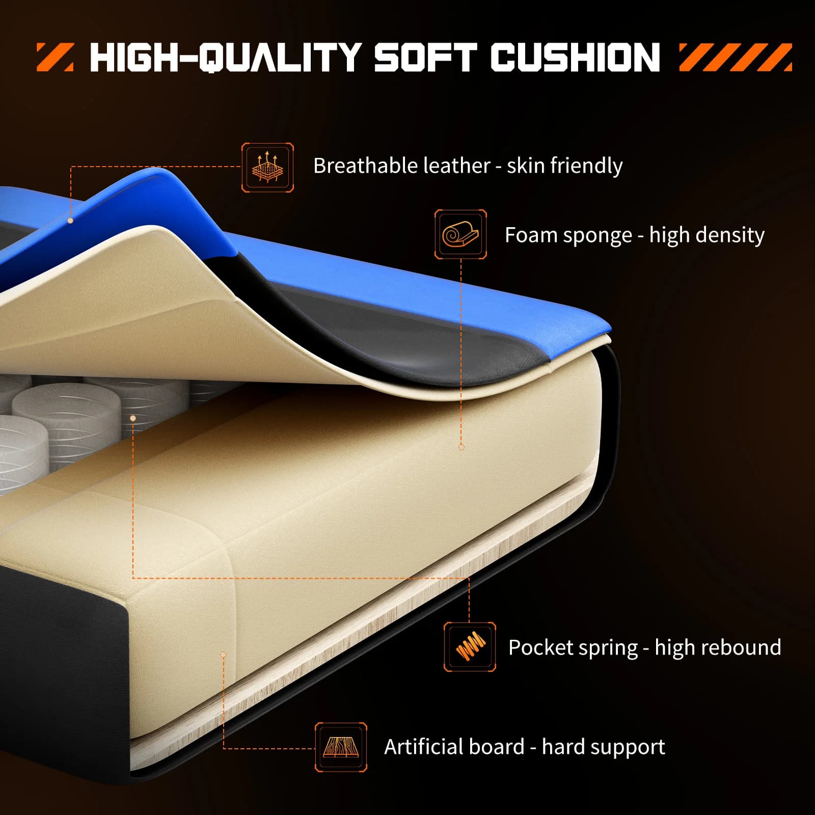 JHK chaise de jeu de course ergonomique pivotante réglable en cuir PU avec appui-tête et soutien lom